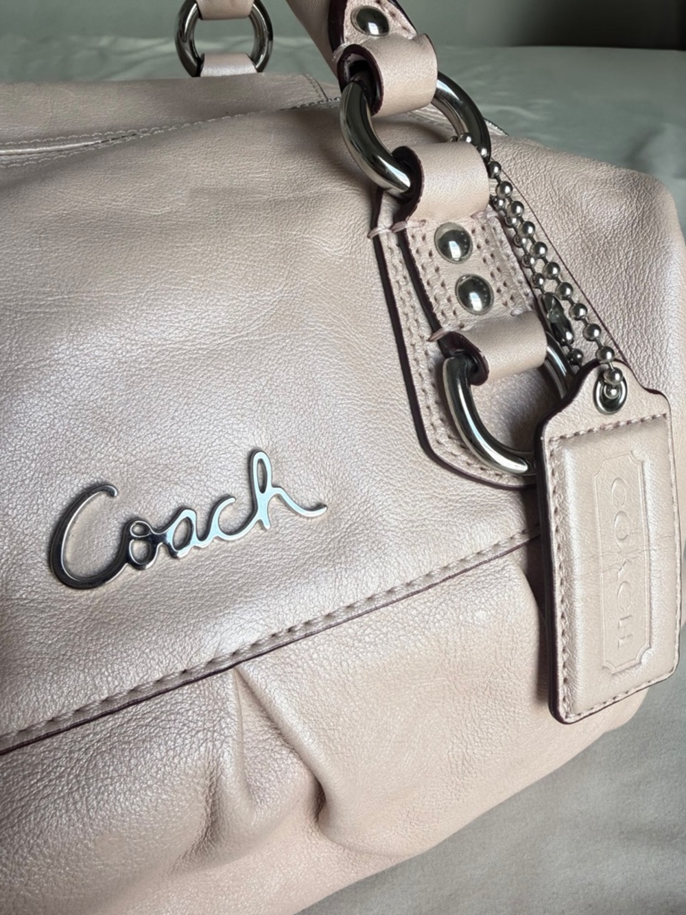 Coach Blush Pink Leather Satchel Shoulder Bag Silver Hardware - Picture 4 of 7